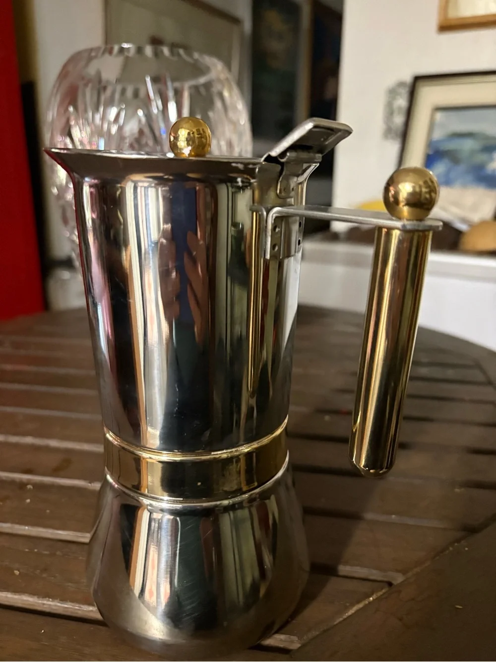 Vespress`Espresso Coffee Maker VEV INOX 18/10 stainless 24k Gold Trim Overlay
